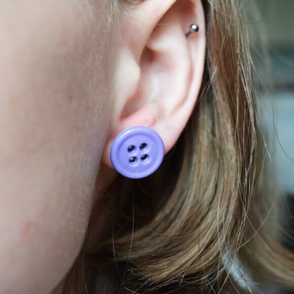 Light Purple Button Stud Earrings - Picture 4 of 5